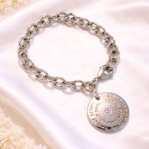 Silver Tone Chunky Link Single Charm Bracelet